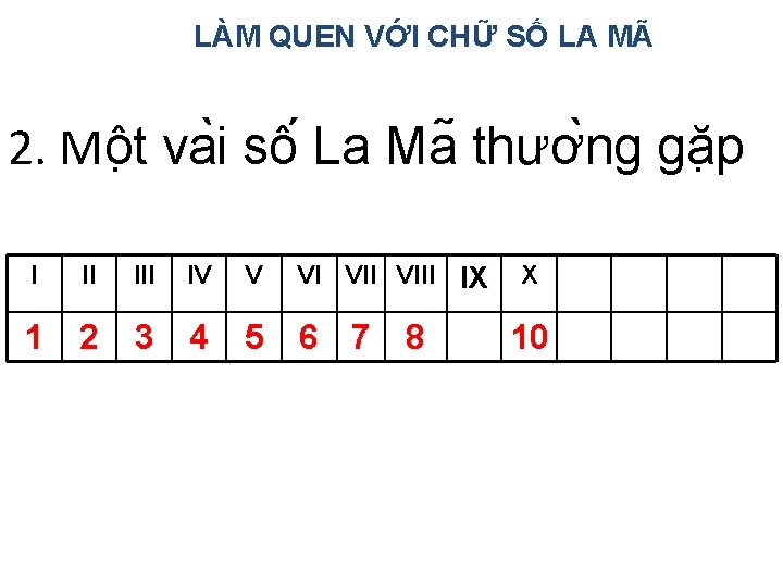 LÀM QUEN VỚI CHỮ SỐ LA MÃ 2. Mô t va i sô La