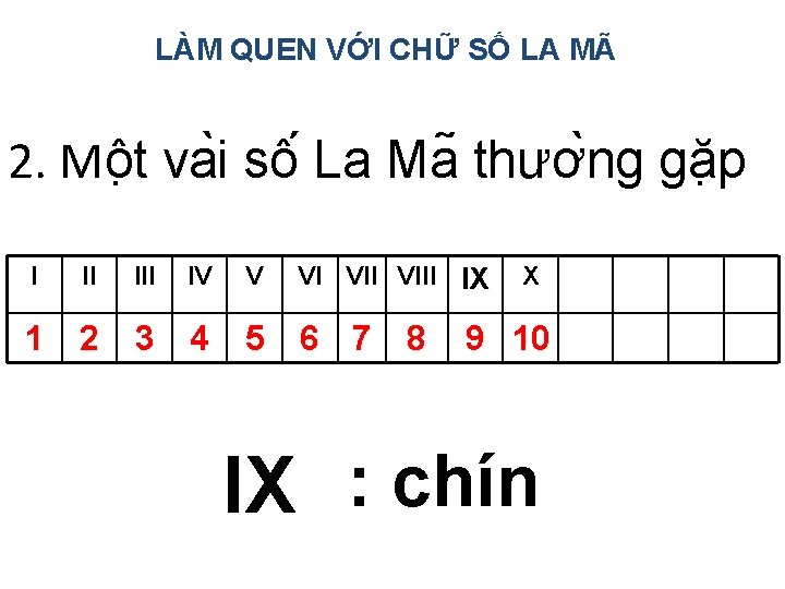 LÀM QUEN VỚI CHỮ SỐ LA MÃ 2. Mô t va i sô La