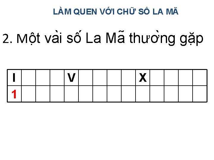 LÀM QUEN VỚI CHỮ SỐ LA MÃ 2. Mô t va i sô La