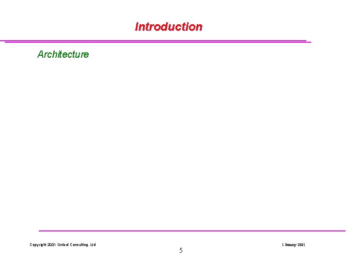 Introduction Architecture Copyright 2001 Oxford Consulting, Ltd 5 1 January 2001 Introduction Architecture Copyright 2001 Oxford Consulting, Ltd 5 1 January 2001