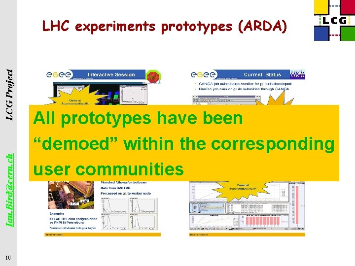 Ian. Bird@cern. ch LCG Project LHC experiments prototypes (ARDA) 10 All prototypes have been