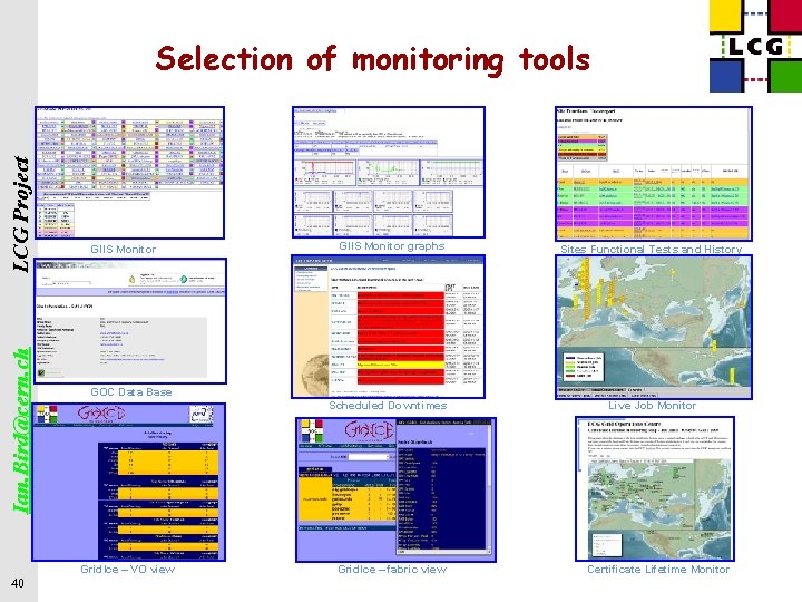 Ian. Bird@cern. ch LCG Project Selection of monitoring tools 40 GIIS Monitor graphs Sites