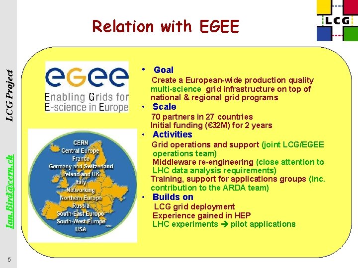 LCG Project Relation with EGEE • Goal Create a European-wide production quality multi-science grid