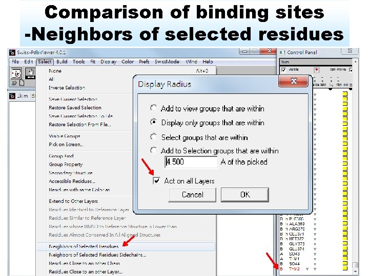 Comparison of binding sites -Neighbors of selected residues 