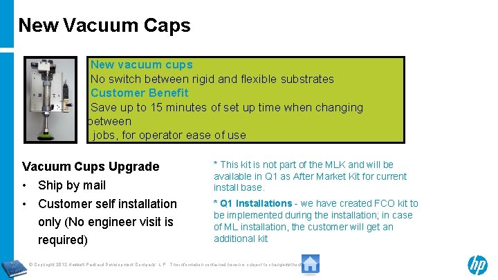New Vacuum Caps New vacuum cups No switch between rigid and flexible substrates Customer