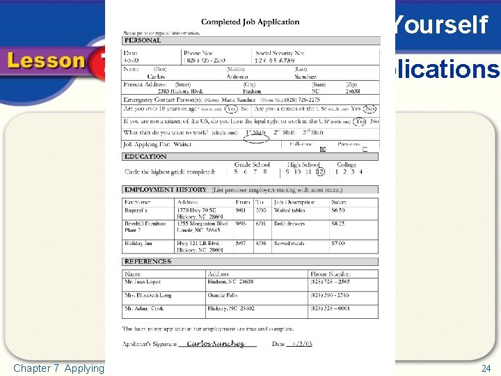 Presenting Yourself Filling Out Job Applications Chapter 7 Applying for a Job 24 