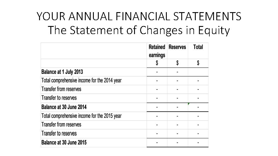 YOUR ANNUAL FINANCIAL STATEMENTS The Statement of Changes in Equity 
