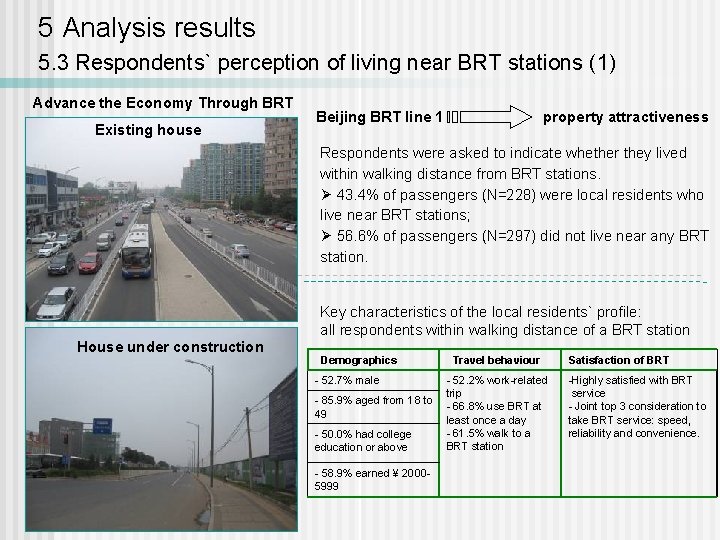 5 Analysis results 5. 3 Respondents` perception of living near BRT stations (1) Advance