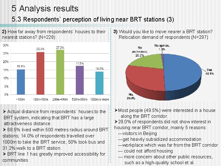 5 Analysis results 5. 3 Respondents` perception of living near BRT stations (3) 2)