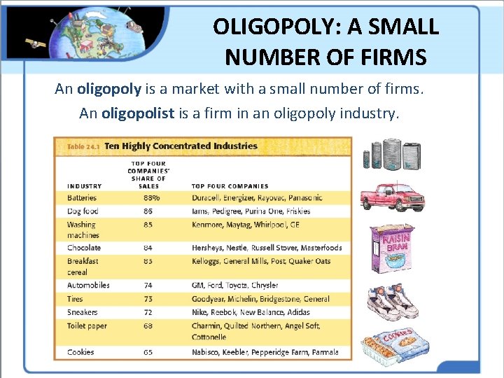 OLIGOPOLY: A SMALL NUMBER OF FIRMS An oligopoly is a market with a small
