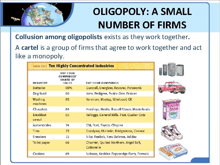 OLIGOPOLY: A SMALL NUMBER OF FIRMS Collusion among oligopolists exists as they work together.
