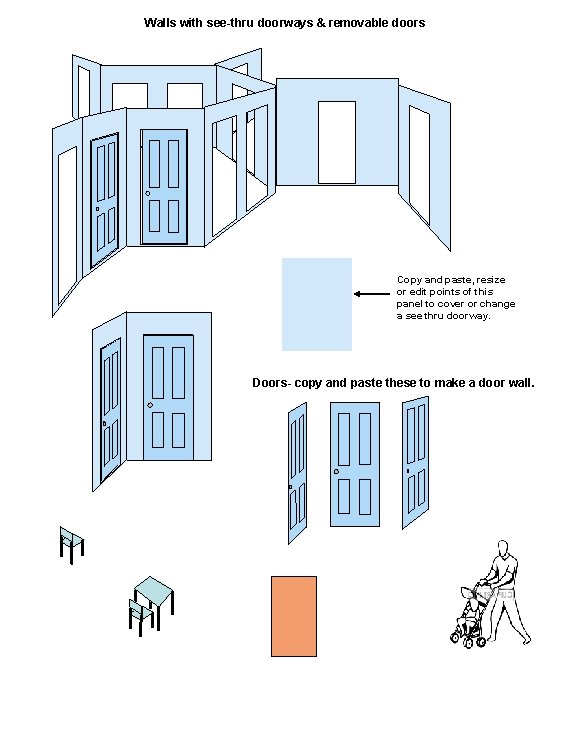 Walls with see-thru doorways & removable doors Copy and paste, resize or edit points