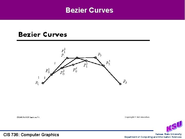 Bezier Curves CIS 736: Computer Graphics Kansas State University Department of Computing and Information Bezier Curves CIS 736: Computer Graphics Kansas State University Department of Computing and Information