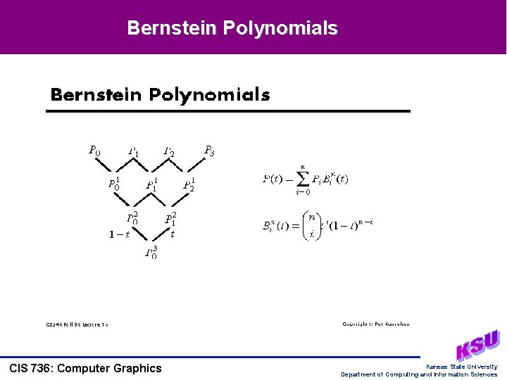 Bernstein Polynomials CIS 736: Computer Graphics Kansas State University Department of Computing and Information Bernstein Polynomials CIS 736: Computer Graphics Kansas State University Department of Computing and Information