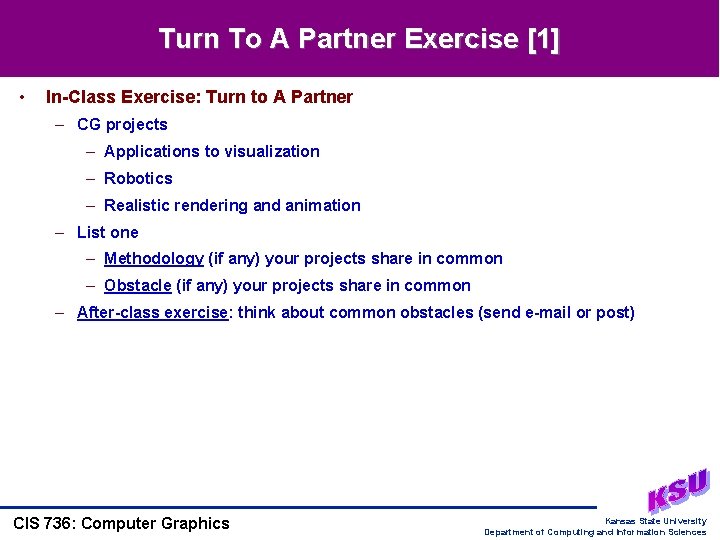 Turn To A Partner Exercise [1] • In-Class Exercise: Turn to A Partner –