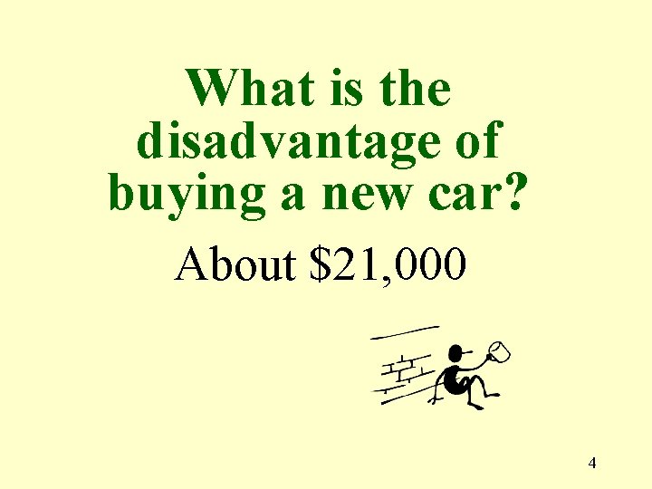 What is the disadvantage of buying a new car? About $21, 000 4 