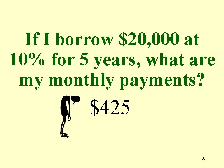 If I borrow $20, 000 at 10% for 5 years, what are my monthly