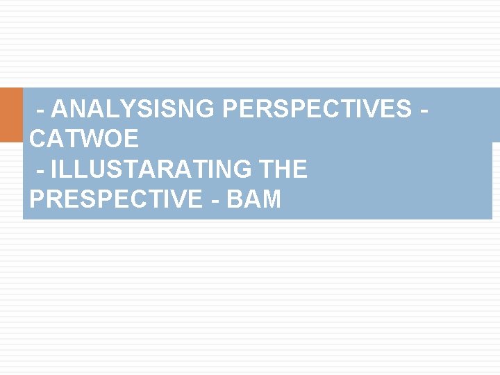 - ANALYSISNG PERSPECTIVES CATWOE - ILLUSTARATING THE PRESPECTIVE - BAM 