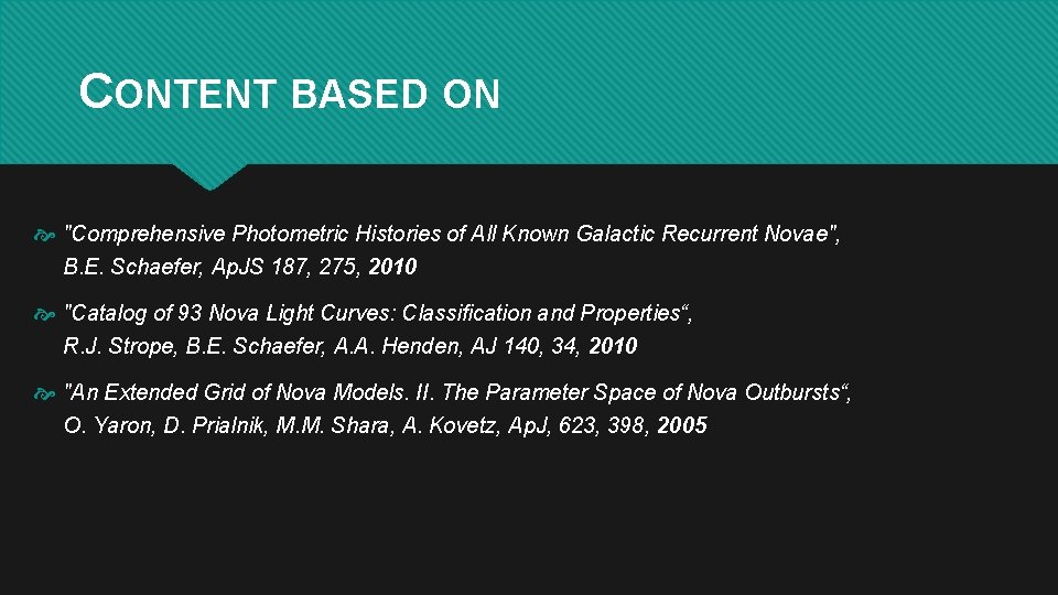 CONTENT BASED ON "Comprehensive Photometric Histories of All Known Galactic Recurrent Novae", B. E.