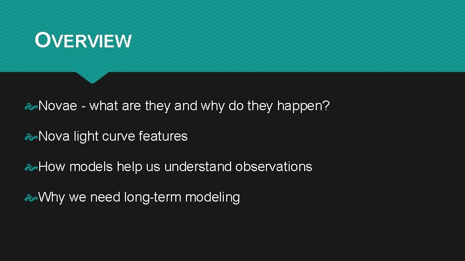 OVERVIEW Novae - what are they and why do they happen? Nova light curve