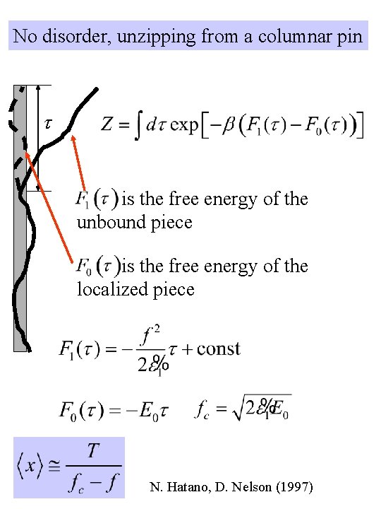 No disorder, unzipping from a columnar pin is the free energy of the unbound