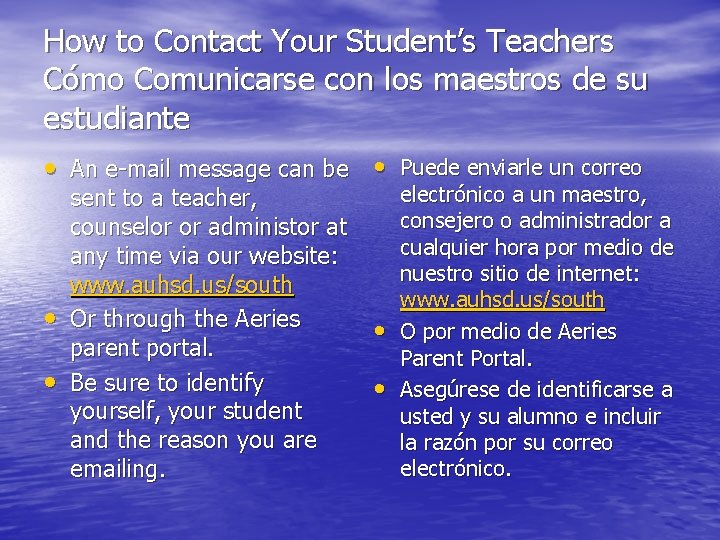How to Contact Your Student’s Teachers Cómo Comunicarse con los maestros de su estudiante