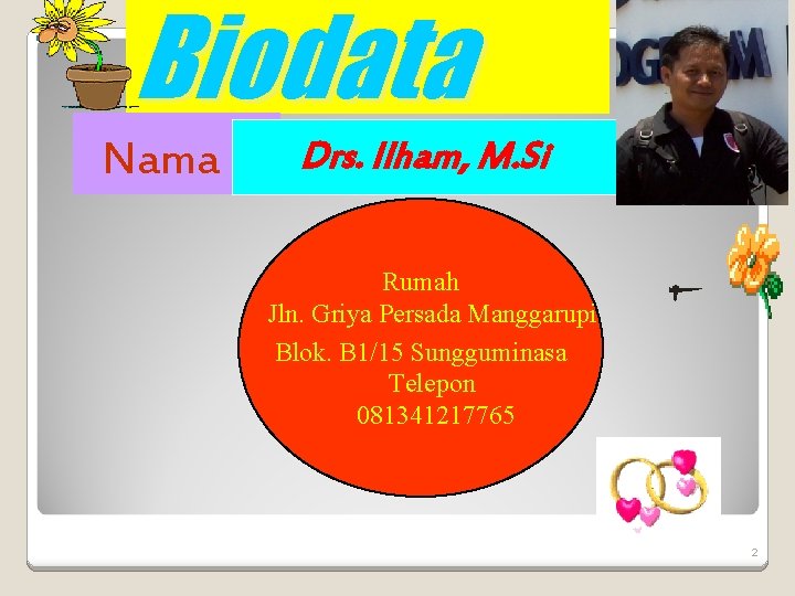 Biodata Nama : Drs. Ilham, M. Si Rumahdi Lahir PANGKAT/GOL: Jln. Griya Persada Manggarupi