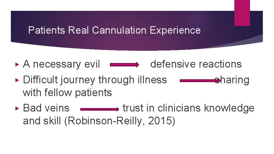 Patients Real Cannulation Experience ▶ ▶ ▶ A necessary evil defensive reactions Difficult journey