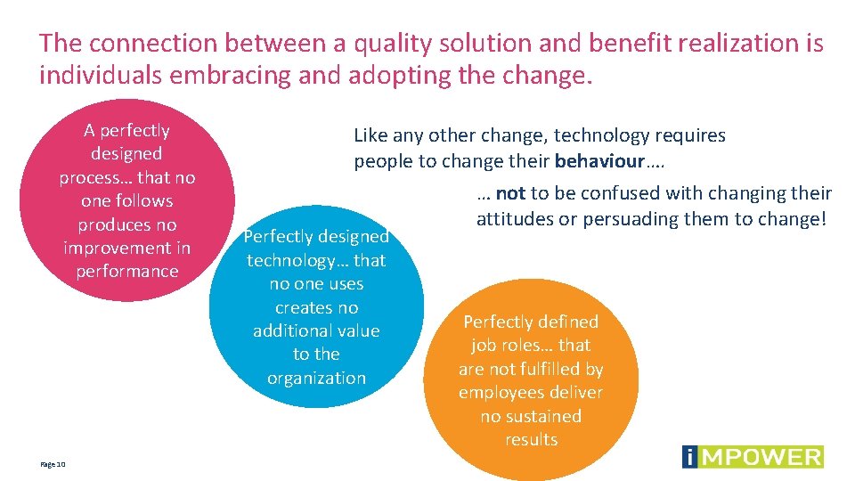 The connection between a quality solution and benefit realization is individuals embracing and adopting