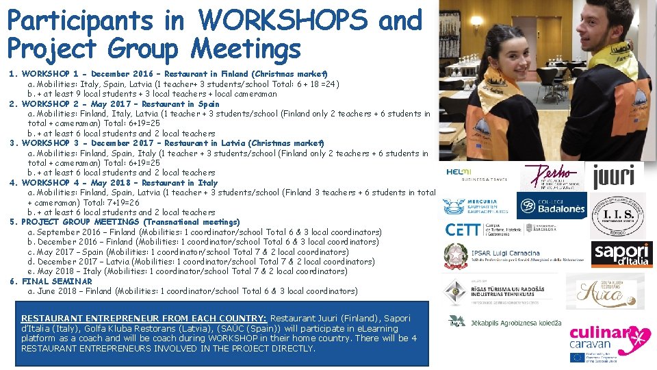 Participants in WORKSHOPS and Project Group Meetings 1. WORKSHOP 1 - December 2016 –