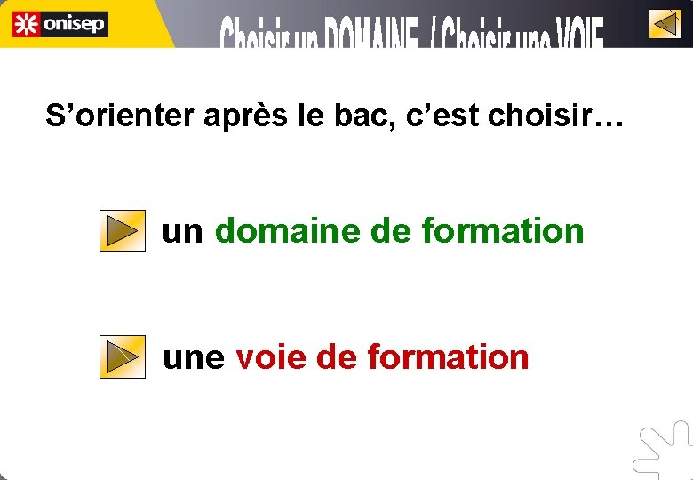 S’orienter après le bac, c’est choisir… un domaine de formation une voie de formation