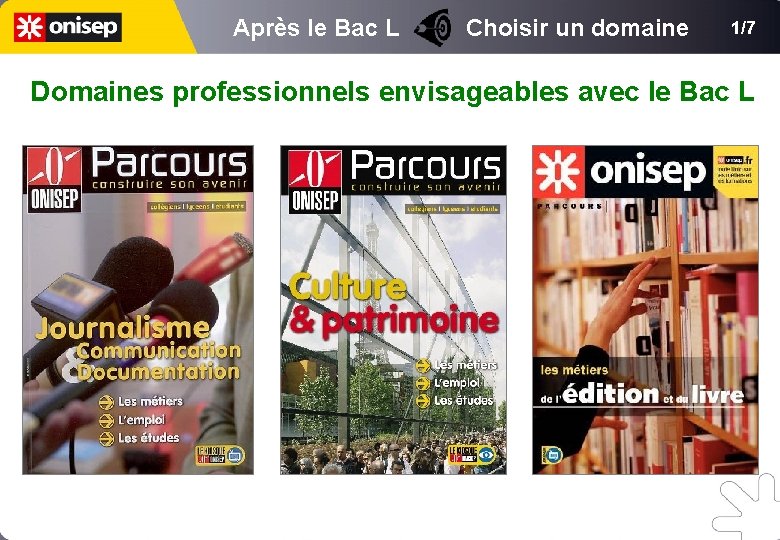 Après le Bac L Choisir un domaine 1/7 Domaines professionnels envisageables avec le Bac