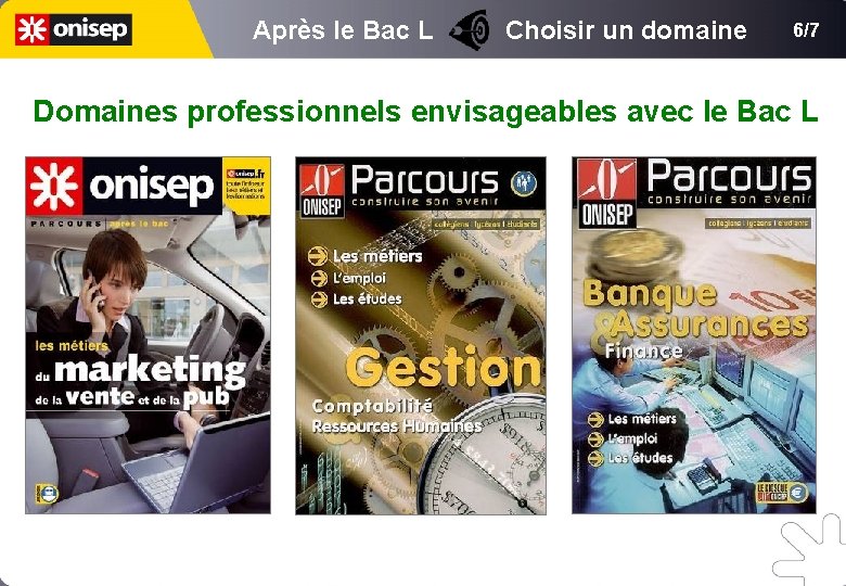 Après le Bac L Choisir un domaine 6/7 Domaines professionnels envisageables avec le Bac