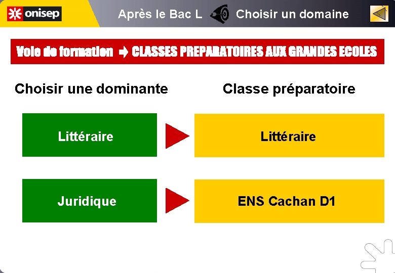 Après le Bac L Choisir un domaine Choisir une dominante Classe préparatoire Littéraire Juridique