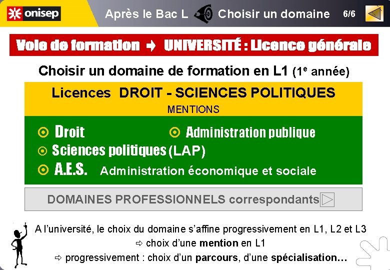 Après le Bac L Choisir un domaine 6/6 Choisir un domaine de formation en