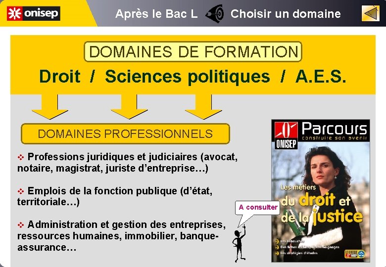 Après le Bac L Choisir un domaine DOMAINES DE FORMATION Droit / Sciences politiques