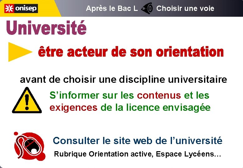 Après le Bac L Choisir une voie avant de choisir une discipline universitaire S’informer