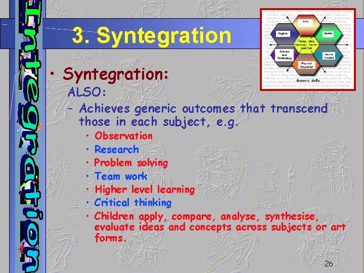 3. Syntegration • Syntegration: ALSO: – Achieves generic outcomes that transcend those in each