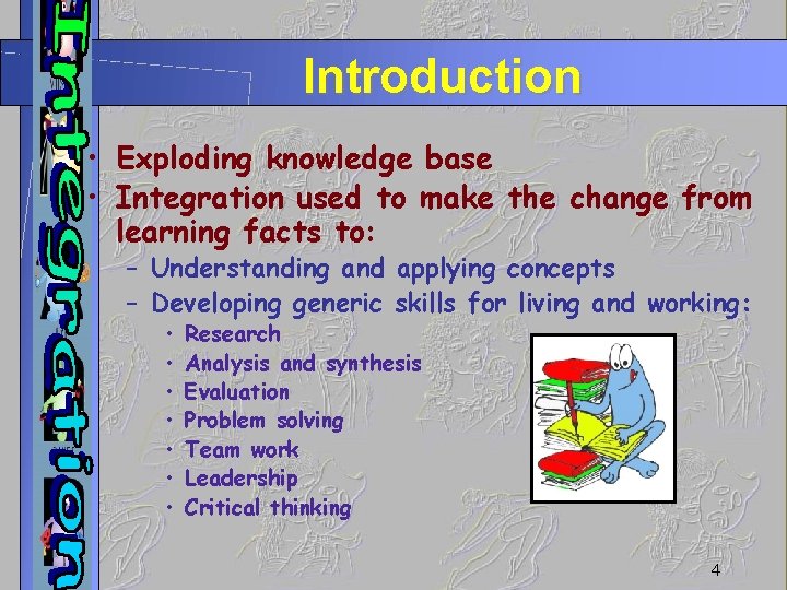 Introduction • Exploding knowledge base • Integration used to make the change from learning