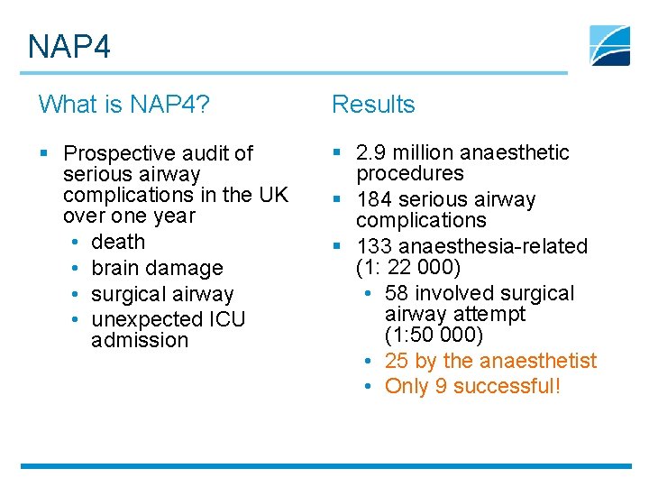 NAP 4 What is NAP 4? Results § Prospective audit of serious airway complications