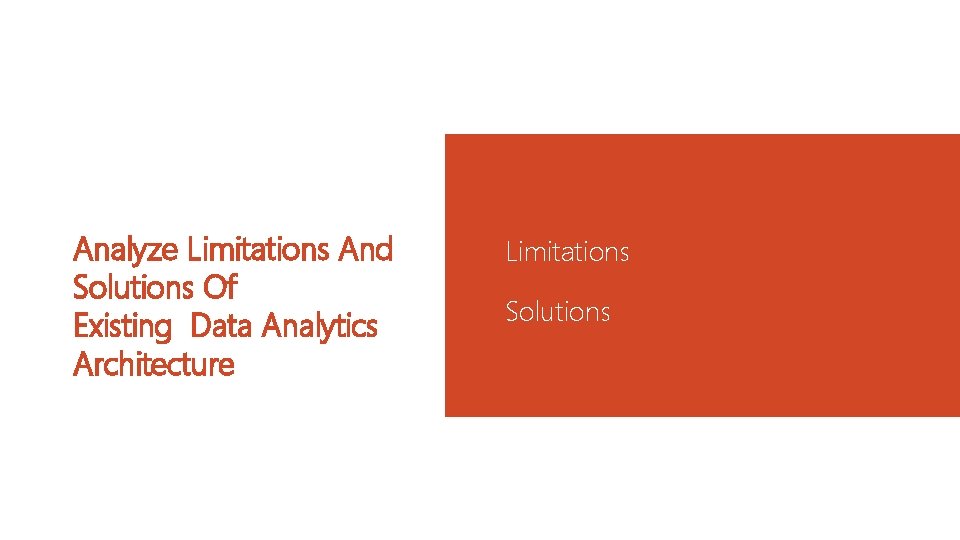 Analyze Limitations And Solutions Of Existing Data Analytics Architecture Limitations Solutions 