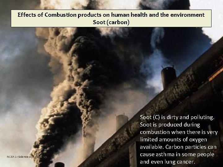 Effects of Combustion products on human health and the environment Soot (carbon) NCEA L