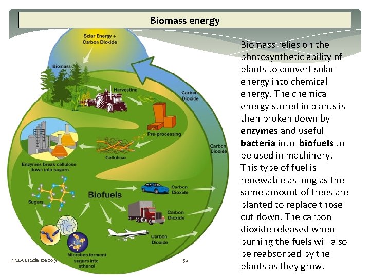 Biomass energy NCEA L 1 Science 2013 Chem 1. 3 58 Biomass relies on