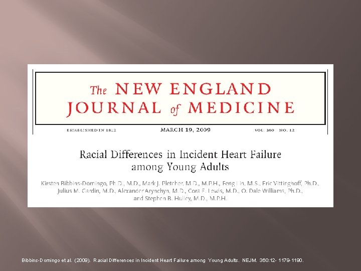 Bibbins-Domingo et al. (2009). Racial Differences in Incident Heart Failure among Young Adults. NEJM.