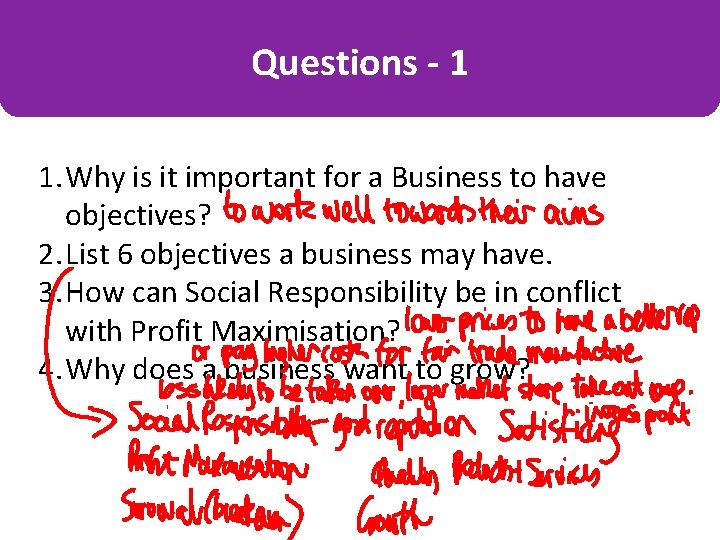 Questions - 1 1. Why is it important for a Business to have objectives?