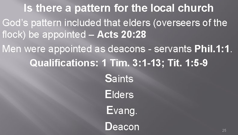 Is there a pattern for the local church God’s pattern included that elders (overseers