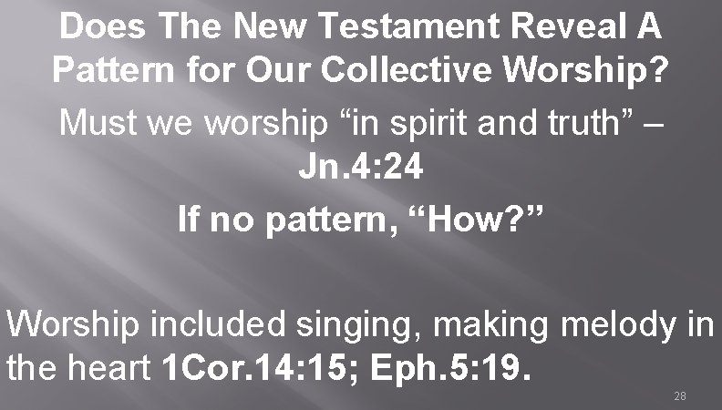 Does The New Testament Reveal A Pattern for Our Collective Worship? Must we worship