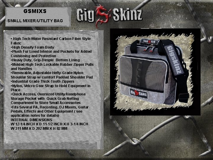 GSMIXS SMALL MIXER/UTILITY BAG • High Tech Water Resistant Carbon Fiber Style Fabric •