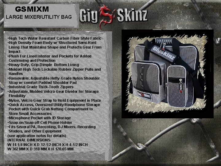 GSMIXM LARGE MIXER/UTILITY BAG • High Tech Water Resistant Carbon Fiber Style Fabric •