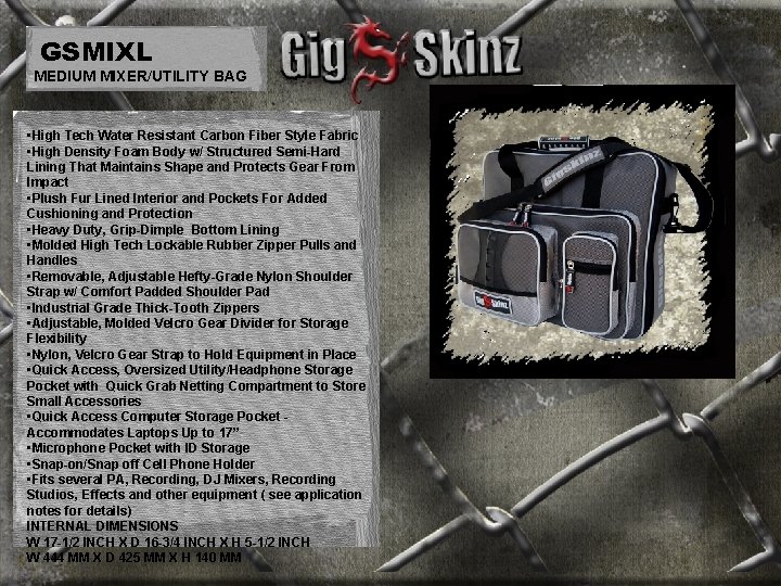 GSMIXL MEDIUM MIXER/UTILITY BAG • High Tech Water Resistant Carbon Fiber Style Fabric •